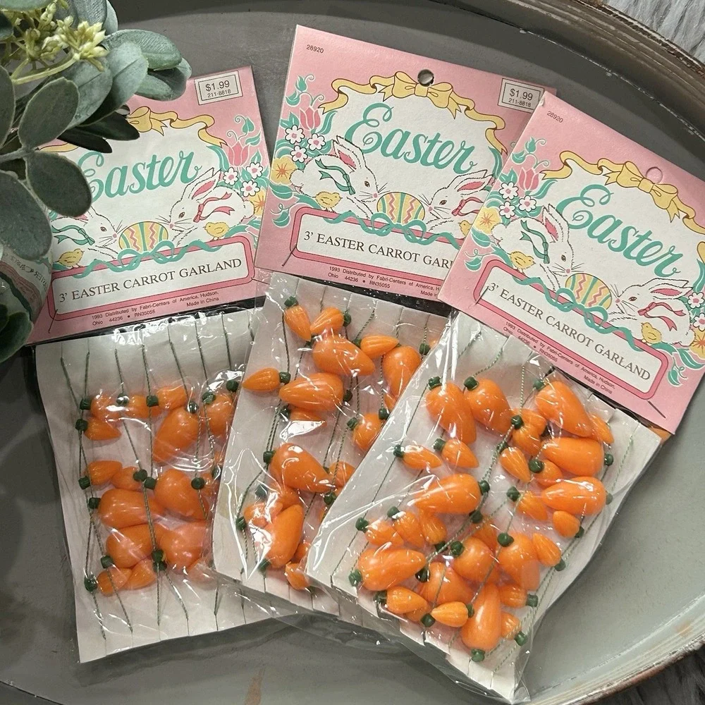 Vintage 90's Miniature Easter‎ Carrot Garland Easter Tree/Crafts 3Ft X 3 Bundle
